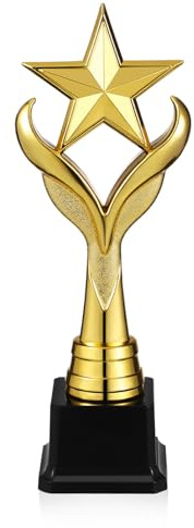 Golden Star Shape Award Trophy - Plastic Decorative Trophy for Competitions, Sports Events, Party Celebrations, 11.3 Inches