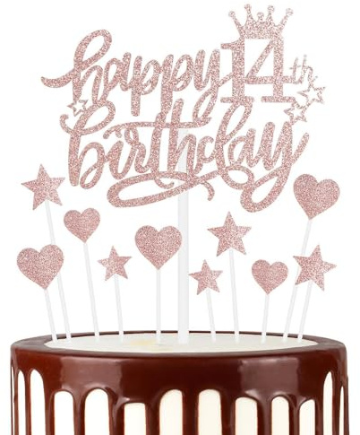mciskin Rose Gold Happy 14th Birthday Cake Toppers for Cake,Girl 14th Birthday Decorations,Personalised Cake Toppers for Girl Women,Rose Gold 14 Cake Topper Cupcake Topper for Party Cake Decoration