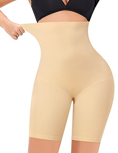 Bauchweg Unterhose Damen Shapewear Spitze Miederhose Figurformende Unterwäsche Hohe Taille Miederpants (Beige, L)
