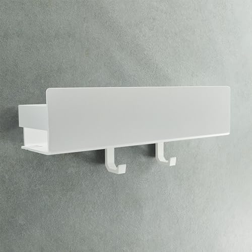 Design Hamburgo Estantería Ducha sin Taladro I Estantería de Baño y Organizador I Repisa Champú I Accesorio de Baño Adhesivo I Balda de Baño con 2 Ganchos | Blanco Mate | 30 cm