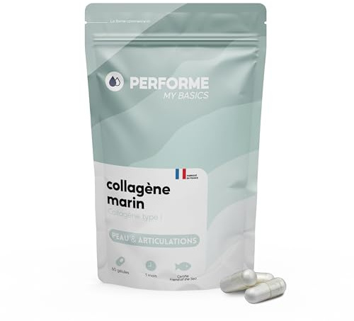 Collagène Marin Breveté Peptan® + Acide Hyaluronique & Vit C - Collagène Type I - Peau et Articulations - 60 gélules - 1 mois de cure - My Basics Performe