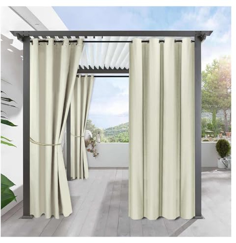 Mewkew Outdoor Vorhänge Wasserdicht H160×B302cm Blickdicht Extra Breit Outdoor Vorhang Sichtschutz Schutz vorhänge für Balkon Terrasse Pergola Gartenlaube Veranda
