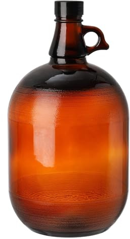 ANZAGA Jarra de Vidrio ámbar con Tapas y asa, Ideal para Cerveza, elaboración casera, Kombucha,1gallon/4 Liter