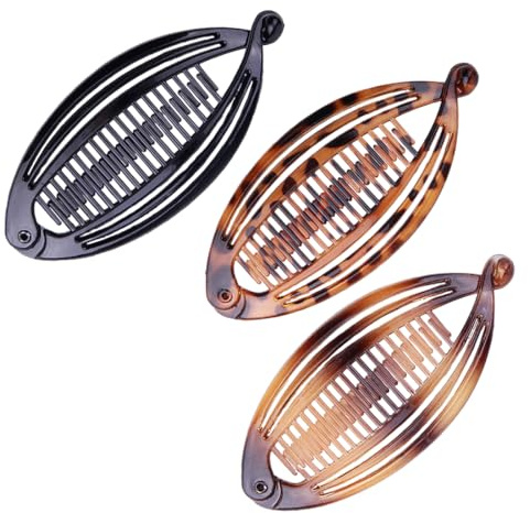 3 Stück Banana Clips Haarspangen Bananen Fisch Kämme Fischclips Banana Clip Hair Getönter Kamm Griffgröße 14 cm für Damen Mädchen,Vintage Fischschwanz Haarspange Französische