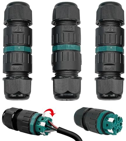 Kabelverbinder Wasserdicht IP68 für Ø9-14 mm Kabeldurchmesser, 5-Polig Erdkabel Verbindungsmuffe Abzweigdose, 3 Stück Verteilerdose Außen Schwarz für Garten, Outdoor, Boden (5-Polig)
