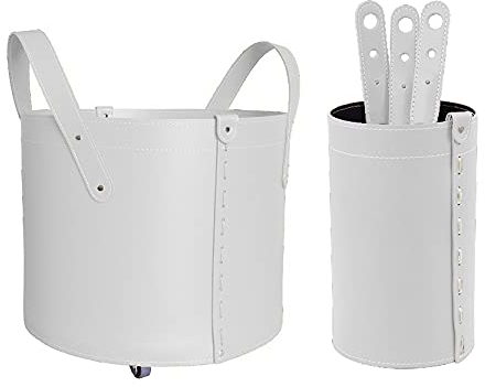 LIMAC Design LYCAD - Juego de chimenea de cuero compuesto por leña, bolsa portaobjetos y utensilios para chimenea, idea regalo, Limac Design®, blanco