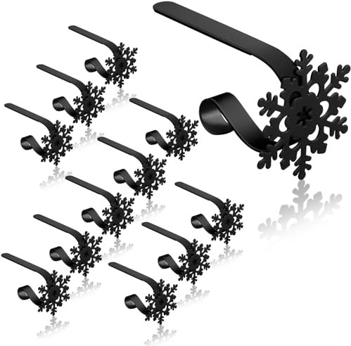 12 Stück Schneeflocken-Weihnachtsstrumpfhalter, Weihnachtsstrumpf-Aufhänger, Metall, Kaminsims, Kamin, Schneeflocke, Strumpfhalter für Weihnachten, Zuhause, Party, Dekoration (schwarz)
