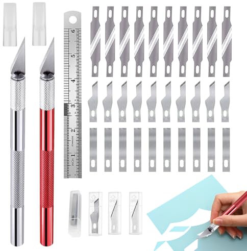1 Satz Bastelmesser Skalpell (2 Stück Messer 1 Stück Stahllineal 15 cm 40 Stück Klingen) mit Feiner Klinge Skalpell Einfach Auszutauschende Klinge Skalpellklinge MultifunktionTragbares Skalpell