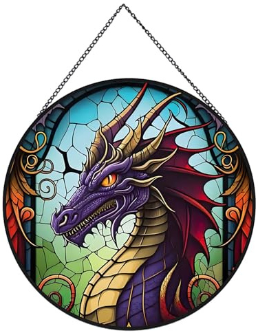 Payutou Halloween Suncatcher Stained Glass,Celestial Dragon Hanging Stained Glass for Windows,20cm/7.87inch Hand-Painted Suncatcher Garden Hangings Thanksgiving Fall Christmas Festival Gift