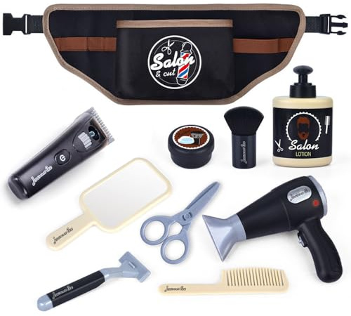 Hojalis Hairdresser Role Play for Kids, 10 Pcs Kids Hairdressing Set, Haircut Barber Set Toy, Kids Barber Shop Toy Set, Beauty Salon Playset, Role Play Toys Pretend Play Toy for Boys