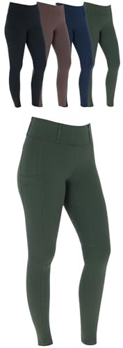 Covalliero - Damen Reitleggings Silikon Vollbesatz | Reithose mit 2 Handytaschen | Herbst & Winter Reiterhose | warm, atmungsaktiv & elastisch | Reitbekleidung in Opal Green | Größe 40/42