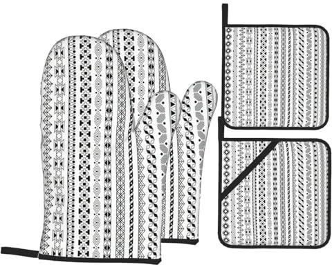 CHUNMINW Set di 4 guanti da forno e presine con stampa a strisce triangolari bohémien, guanti da cucina, resistenti al calore, 17,8 x 27,9 cm