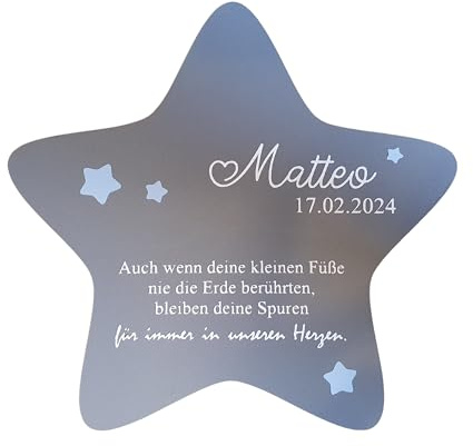 Generisch Sternenkind Andenken | Grabdeko Kindergrab/wetterfest | Erinnerung an EIN Sternenkind | Stern aus Plastk grau 17 x 17 cm | Geschenk zur Beerdigung | Gedenkstern als Trauergeschenk