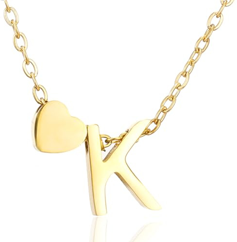 AFSTALR Herz Kette mit Buchstaben Anhänger Halskette mit Buchstabe, Damen Initial Alphabet A-Z Edelstahl Gold/Silber Ketten Verstellbar, Personalisierte Schmuck Geschenke für Frauen