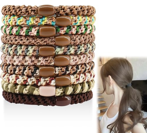 Yeria Hårsnoddar dam barn – 10 stycken elastiska flätgummin, färgglada flätade scrunchies utan metall, för tjockt, slätt och lockigt hår