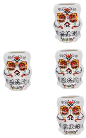MAGICLULU 4pcs Hawaii Party Skull Design Mug Ceramic Drinking Cup Funny Mexican Mugs for Bar Banquet
