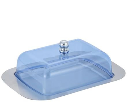 Mantequillera Caja de mantequilla de acero inoxidable, plato for aperitivos de restaurante occidental, plato calentador for verduras y queso, plato for mantequilla con tapa Mantequera(Blue)