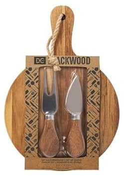 Dc Casa BlackWood Set Formaggi | Tagliere in Legno di Acacia con Coltello e Forchetta | Elegante per Degustazioni, Aperitivi, Antipasti e Idee Regalo