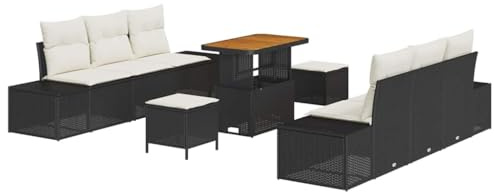 vidaXL Trädgårdsoffset med kudde med lagring 9 pcs Svart och kräm, Trädgårdsoffor, modern utemöbel, lätt, UV-beständiga material, förvaring, bekvämt på patien