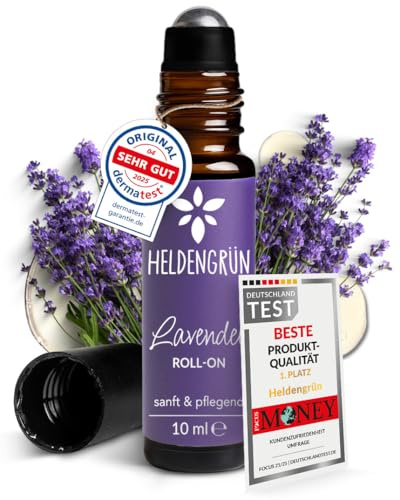 Heldengrün® BIO Lavendel Roll On [100% NATURREIN] für ruhige Abende 10 ml | Dermatologisch getestet · Echtes Lavandula angustifolia · 2-in-1: Duft & Pflege · Deutsches Startup