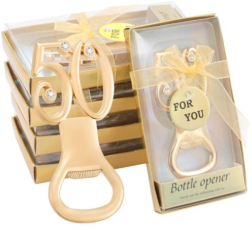 Orlabno 24 Pack Gold 50 Shaped Bottle Openers, 50th Birthday Party Favors Bulk, Wedding Anniversary Souvenirs, Gifts for Guests