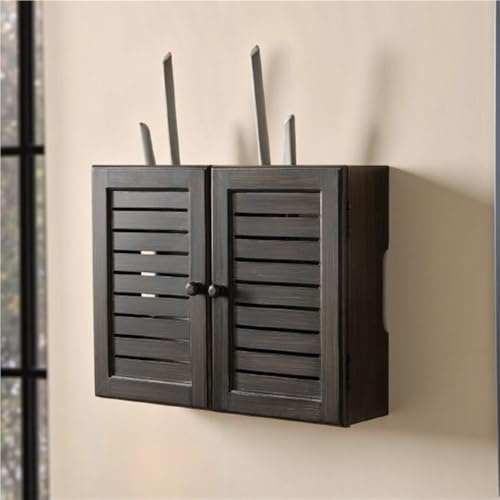 SMGCEHC Wooden Router Hider Box Cabinet, Wall Mount Router Storage Decorative Box, Modem Cable Cover Organized Power Strip Cable Management Hider Rack by Wood for Office and Home(Dark Brown,Medium)