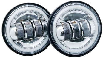 KUNYOS Moto Projecteurs LED Pour FLHR Road King Classique Pour Dyna 1 Paire De Feux Auxiliaires Antibrouillard À LED De 4.5 Pouces Et 4 1/2 Pouces Pour Moto(Chrome4)