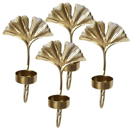 TOGEVAL 4 Piezas Candelabros de Hierro para Pared con Diseño de Dorada Soporte Resistente para Velas Decoración Colgante Vintage para Dormitorio y Salón