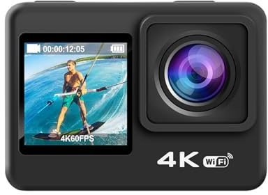 Sportkamera, 4K Sport Actionkamera Dubbelskärm Vattentät WiFi Utomhusvideoinspelare Skakdämpande Cykling Fiske DV-videokamera för cykling/husdjursvloggning