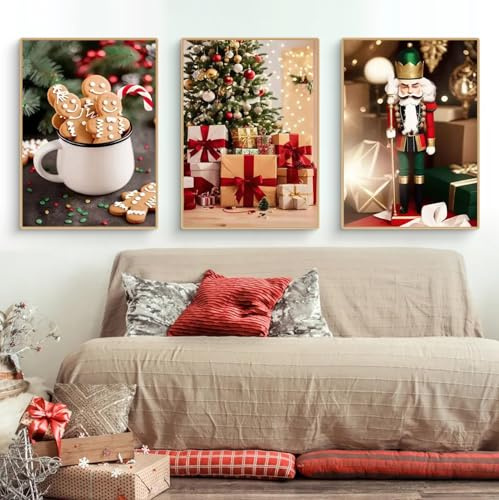 CULASIGN 3er Weihnacht Poster Set, Weihnachten Weihnachtsbaum Bilder Wandkunst Wandbilder, Kunstposter Wanddeko für Wohnkultur, Ohne Rahmen (21 x 30 cm)