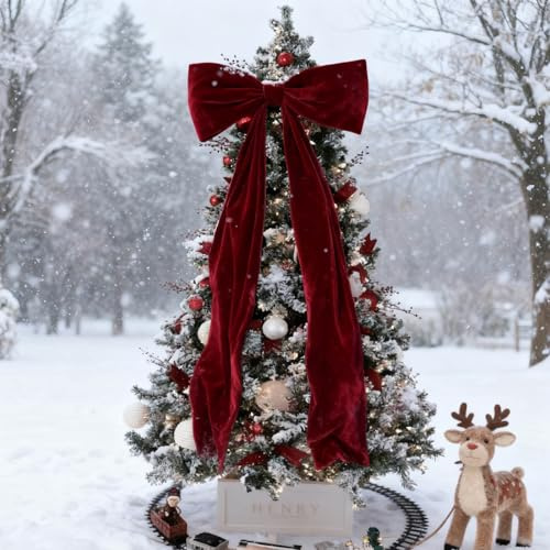 Kielsjajd Rote Weihnachtsschleife Schleifen Weihnachtsbaum 180x50 cm Extra Groß, Baumspitze Weihnachten mit Langen Bändern, Samtschleife Türschmuck Haustür für Weihnachtsbaum, Kamin & Kranz (Rot)