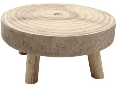 kowaku Holzhocker für Pflanzen, Pflanzenhocker, dekorativer, rustikaler Blumentopfhalter, runder Ständer für Büro, Wohnzimmer, Schreibtisch, Heimdekoration, S