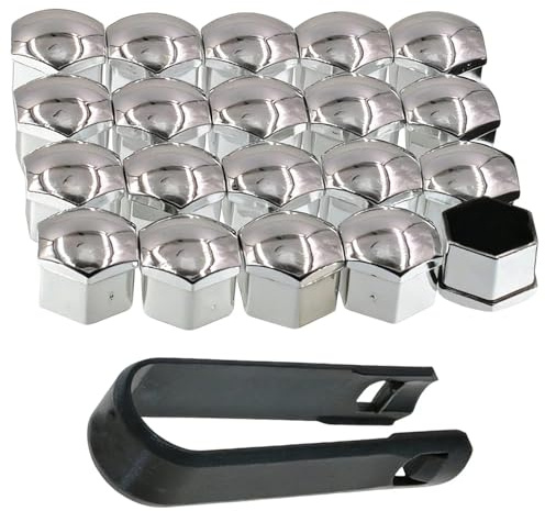 AJKQNMA17mm Kappen Set Radmuttern Kappen Radschrauben 20x Radschraubenkappen Set Abdeckungen Radkappen inkl. Abzieher, Silber