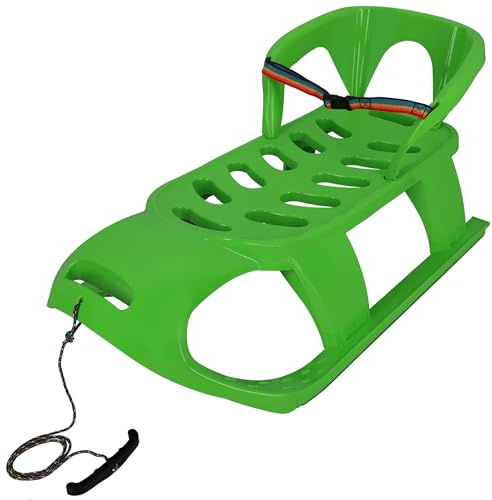 KOTARBAU® Bob Schlitten mit Lehne - 87 x 45 x 42 cm - Kunststoff Schlitten für Kinder - mit Rückenlehne - Schneeschlitten - Kinderschlitten mit Sicherheitsgurt & Zugseil - Kinderbob - Grün