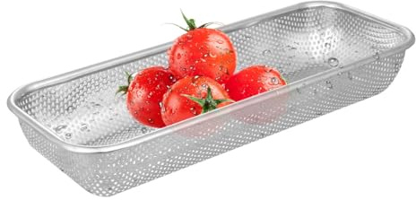 Veemoon Panier d'Égouttage en Acier Inoxydable 31X12X55 CM Panier de Vidange pour Légumes et Fruits Égouttoir à Évier Perforé Multifonction Crépine de Drainage la Cuisine Pratique