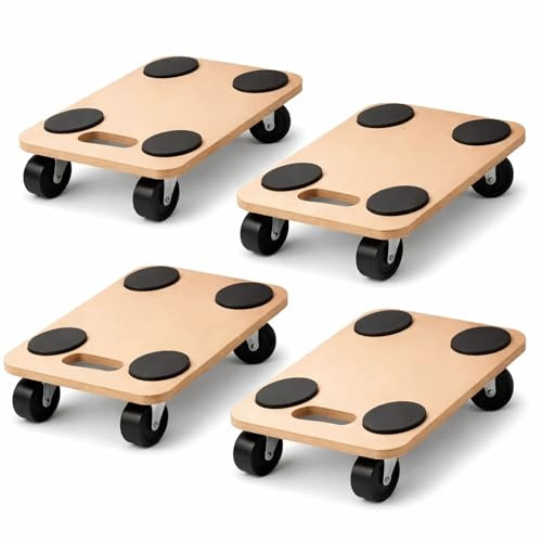 4X Rollbrett Transportroller 45 × 26 cm – bis 150 kg Tragkraft – Möbelroller aus MDF mit 4 Lenkrollen & Anti-Rutsch-Pads – Transporthilfe für Umzug, Haushalt & Werkstatt