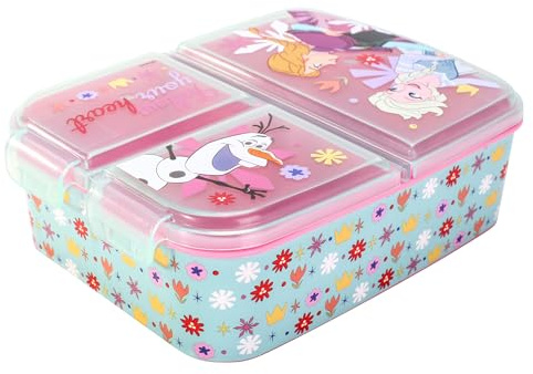 Disney Frozen Kids Lunch Box with Compartment - BPA-Free Bento Boxes | Rectangular School & Travel Food & Snacks Box, Officially Licensed Cute Plastic Sandwich Container for Boys & Girls