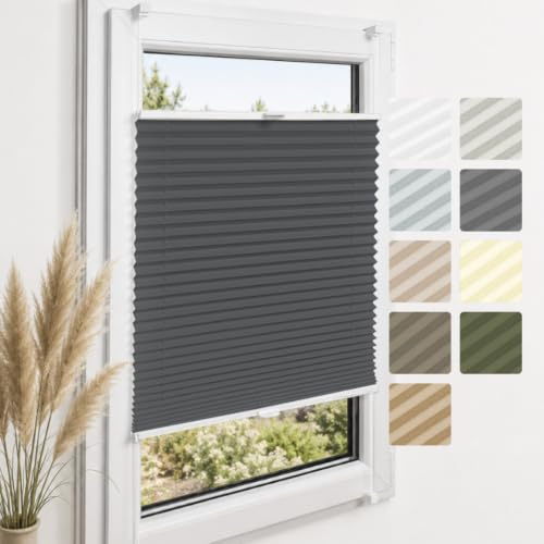 Home-Vision Premium Plissee ohne Bohren Klemmfix Graphit B60 x H100cm | Faltrollo Easyfix Klemmträger Verdunklung Blickdicht Sonnenschutz Jalousie für Fenster & Tür