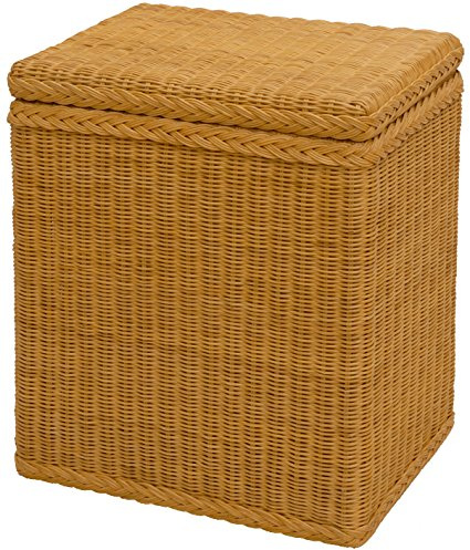 Wäschekorb/Wäschebox mit Deckel und Inlett aus echtem Rattan, Wäschetruhe (Honig)