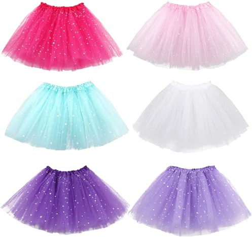 kilofly 6pc Girls Ballet Tutu Kids Birthday Princess Party Favor Dress Skirt Set Multicolored