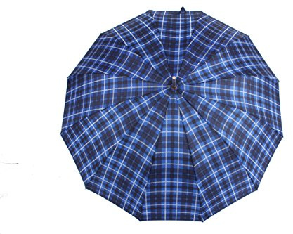 Susino 1118 hochwertiger Stockschirm 12-teilig mit Automatik - sturmsicher in Karo（ 117 Durchmesser ） (Blau)