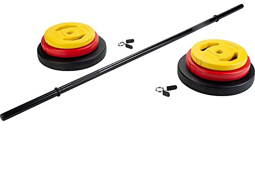Pure2Improve Hantel-Set, Zement Langhantel-Set einschließlich 20kg, Aus Beton, Krafttraining, Gewichtheben, 130 cm Barbell, Hantelscheiben und Federverschlüsse