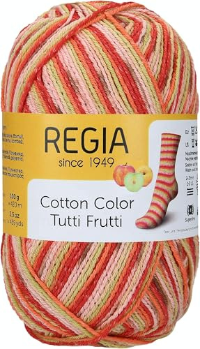 REGIA 4-fädig Cotton Tutti Frutti 9801621-02426 apple Handstrickgarn, Sockengarn, 100g Knäuel