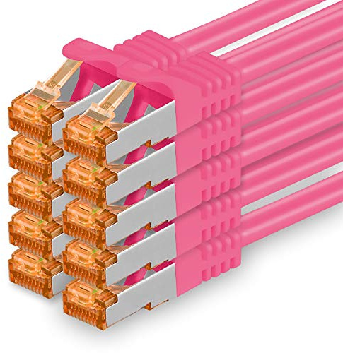 1aTTack.de 10x 1m magenta - Câble Réseau Ethernet Cat7 Cat 7 10 GB/s SFTP - RJ45 Ethernet LAN DSL Routeur Modem