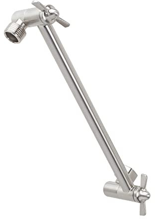 Shower Head Extension Arm by JS Jackson Supplies, Adjustable 10 Inch Showerhead Extender with Flange, Solid Brass Construction, Universal Tall Hi-lo Pipe Height Extending (Stainless Steel)