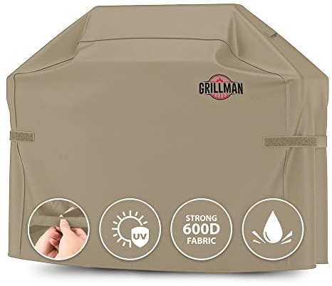 Grillman BBQ Cover, Gas Barbecue Cover fits Weber BBQ, Char Broil, Outback and more, Waterproof, Heavy Duty, Windproof, Rip-Proof, UV Resistant Barbecue Covers (147L x 61W x 122H cm, Tan)