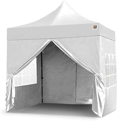 Gorilla Gazebo 2.5x2.5mtr Pop Up Commercial Grade Gazebo 4 Side Panels Leg Weights Peg Set Wheeled Carrybag (White)