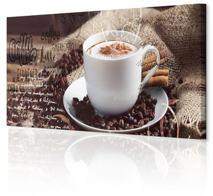 decomonkey Wandbilder Kaffee Küche 120x40 cm 1 Teilig Leinwandbilder Tasse | Strukturleinwand, Holzkeilrahmen, Bild auf Leinwand, Kunstdruck, Wanddeko, Wohnzimmer, Wanddekoration, Sprüche