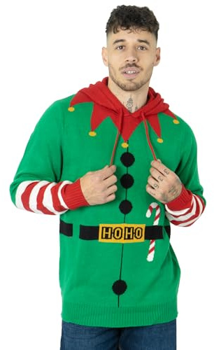 NOROZE Jultröja för män och pojkar, huvtröja, unisex, alv, hoho, polkagris, 3D stickad pullover, barn, familj, matchande jultopp, Älva polkagris grön, XL