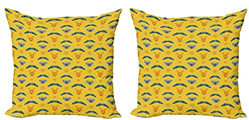 ABAKUHAUS Kangaroo Throw Pillow Cushion Cover Pack of 2, Aboriginal Style Boomerang, Zippered Double-Side Digital Print Decor, 40 cm x 40 cm, Multicolor